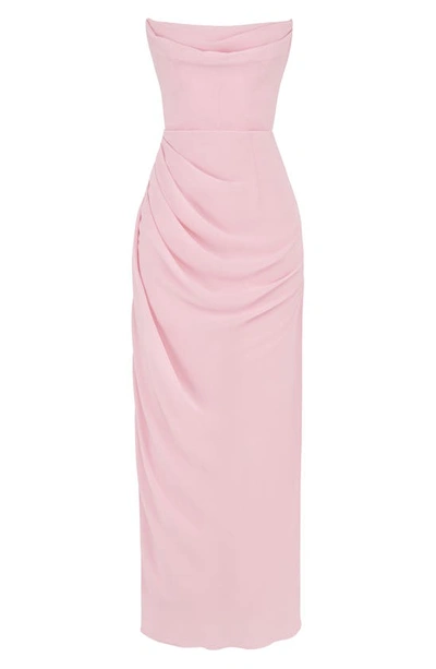 House Of Cb Adrienne Satin Strapless Gown In Pink Quartz