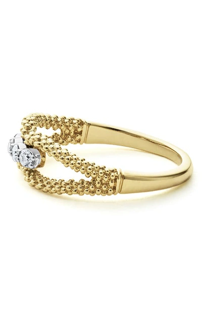 Lagos 18k Gold Superfine Caviar Beading And Diamond Ring In Gold Diamond