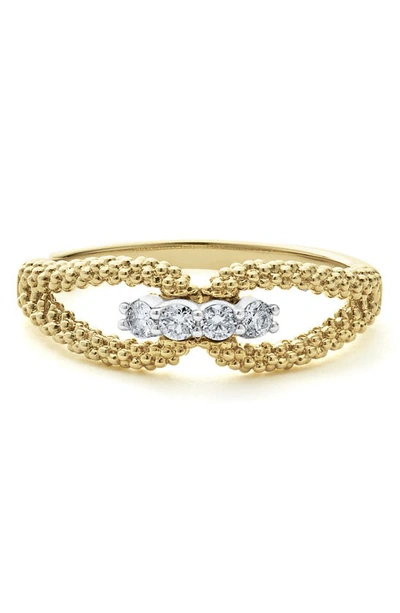 Lagos 18k Gold Superfine Caviar Beading And Diamond Ring In Gold Diamond