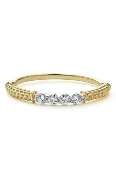 Lagos 18k White & Yellow Gold Signature Caviar Diamond Stacking Ring - Exclusive In Gold Diamond