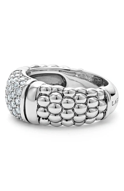 Shop Lagos Signature Caviar Pavé Diamond Ring In Silver Diamond