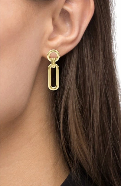 Shop Lagos Signature Caviar Smooth Link Drop Earrings In Gold