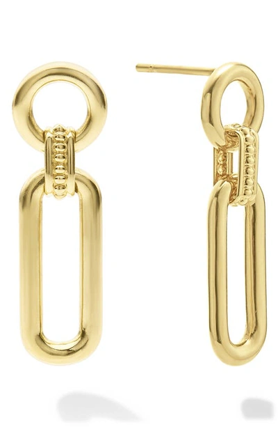 Shop Lagos Signature Caviar Smooth Link Drop Earrings In Gold