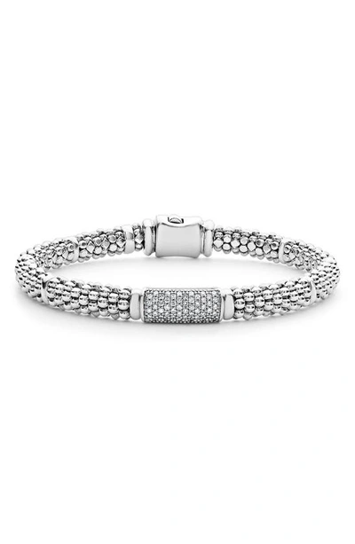 Shop Lagos Signature Caviar Pavé Diamond Bracelet In Silver Diamond