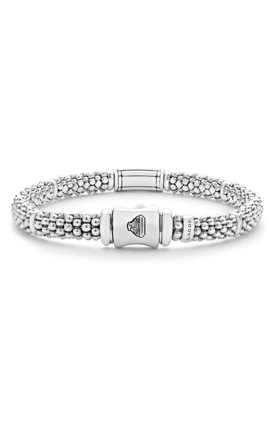 Lagos Sterling Silver Signature Caviar Pave Diamond Station Bracelet In Silver Diamond