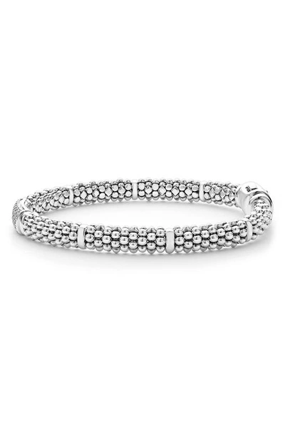 Lagos Sterling Silver Signature Caviar Pave Diamond Station Bracelet In Silver Diamond