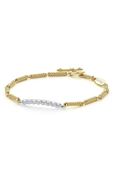 Lagos 18k White & Yellow Gold Signature Caviar Diamond Bead Link Bracelet - Exclusive In Gold Diamond
