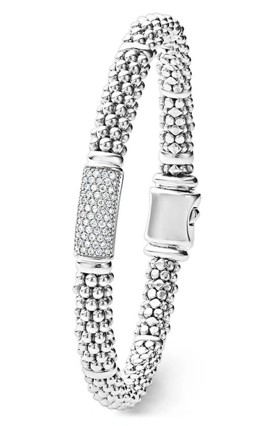 Lagos Sterling Silver Signature Caviar Pave Diamond Station Bracelet In Silver Diamond