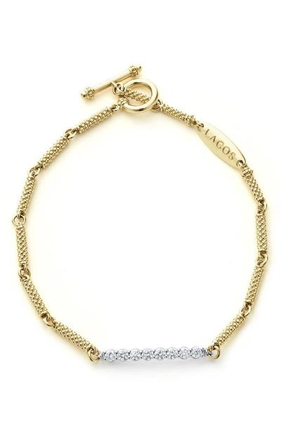 Lagos 18k White & Yellow Gold Signature Caviar Diamond Bead Link Bracelet - Exclusive In Gold Diamond