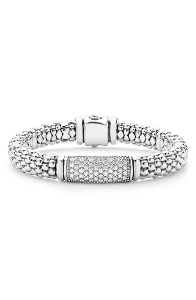 Lagos Pavé Diamond And Sterling Silver Caviar Bead 9mm Rope Bracelet In Silver Diamond