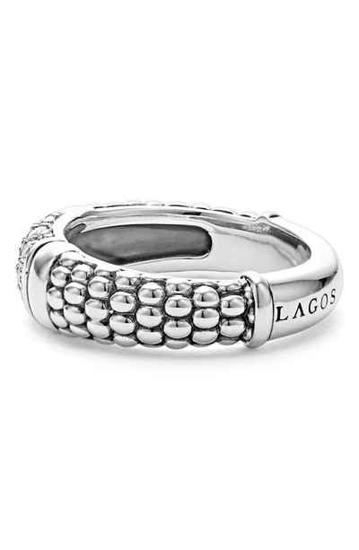 Shop Lagos Signature Caviar Pavé Diamond Ring In Silver Diamond