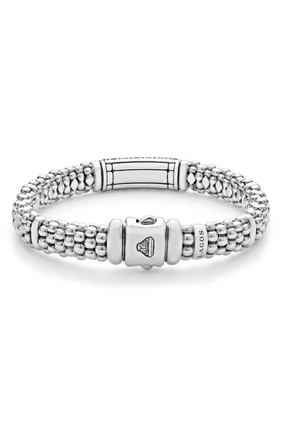 Lagos Pavé Diamond And Sterling Silver Caviar Bead 9mm Rope Bracelet In Silver Diamond