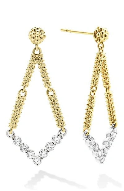 Lagos 18k White & Yellow Gold Signature Caviar Diamond Drop Earrings In Gold Diamond