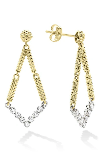 Lagos 18k White & Yellow Gold Signature Caviar Diamond Drop Earrings In Gold Diamond