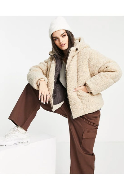 Topshop Hooded High Pile Fleece Jacket In Cream | ModeSens