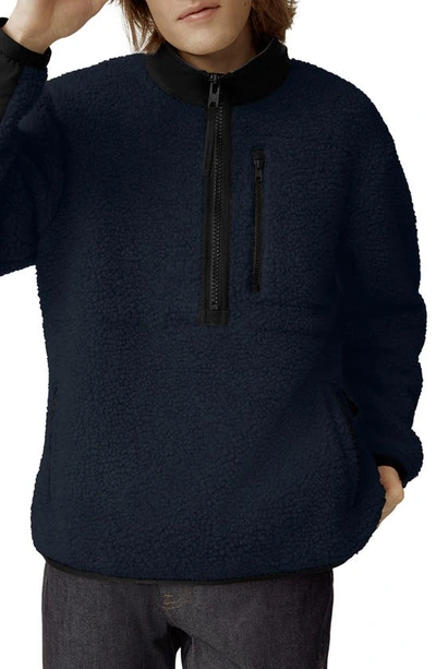 Shop Canada Goose Renfrew Wool Blend Fleece Half Zip Pullover In Atlantic Nvy-bleu Mar Atlan