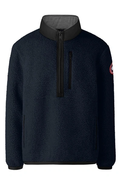 Shop Canada Goose Renfrew Wool Blend Fleece Half Zip Pullover In Atlantic Nvy-bleu Mar Atlan