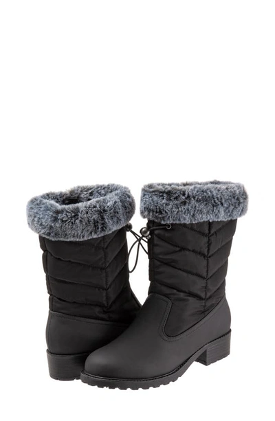 Trotters Bryce Faux Fur Trim Winter Boot In Black