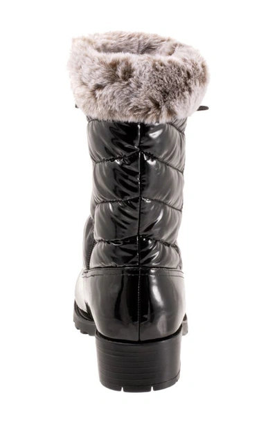 Shop Trotters Bryce Faux Fur Trim Winter Boot In Black Patent/ Suede