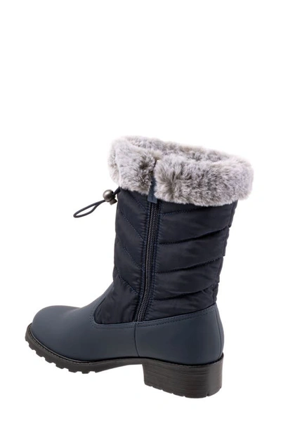 Trotters Bryce Faux Fur Trim Winter Boot In Navy
