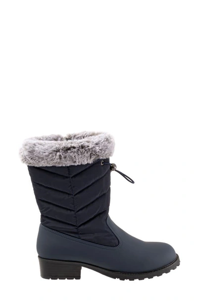 Trotters Bryce Faux Fur Trim Winter Boot In Navy