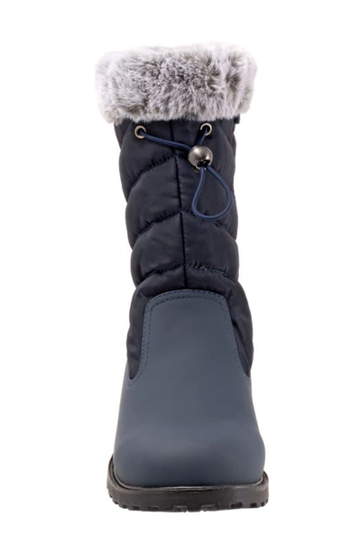Trotters Bryce Faux Fur Trim Winter Boot In Navy