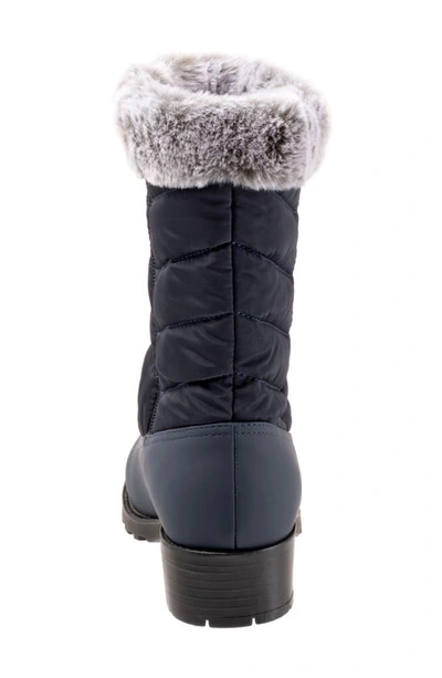 Trotters Bryce Faux Fur Trim Winter Boot In Navy