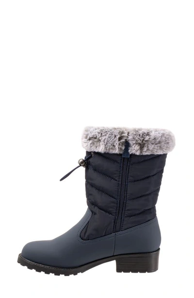 Trotters Bryce Faux Fur Trim Winter Boot In Navy