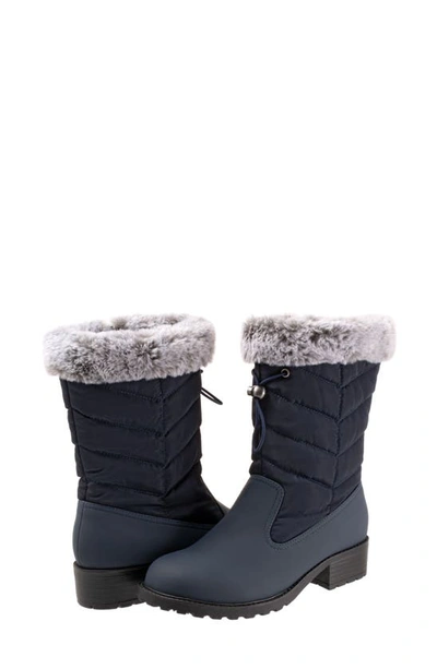 Trotters Bryce Faux Fur Trim Winter Boot In Navy