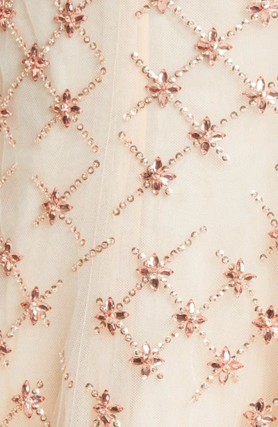 Carolina Herrera Crystal Lattice Strapless Tulle Gown In Champagne Multi