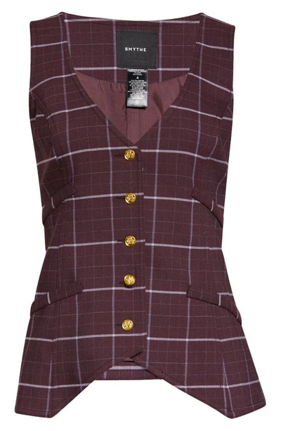 Smythe Check Button-front Waistcoat In Mulberry Plaid