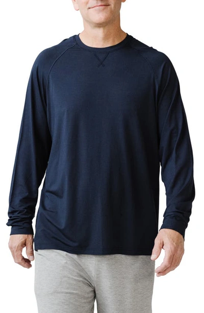 Shop Cozy Earth Stretch Long Sleeve Crewneck T-shirt In Navy
