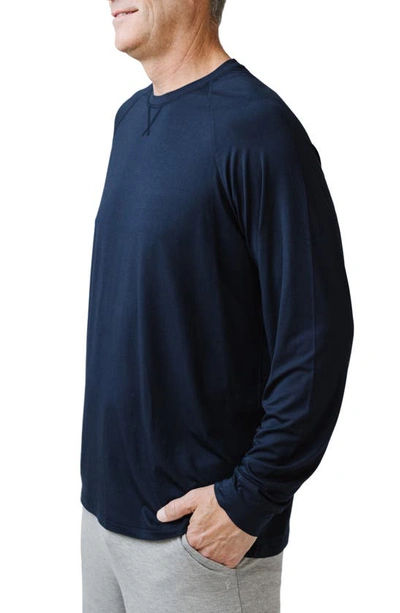 Shop Cozy Earth Stretch Long Sleeve Crewneck T-shirt In Navy