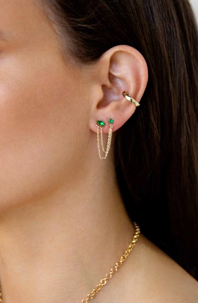 Ettika Draped Chain Double Piercing Earrings In 18k Gold Plate In Green