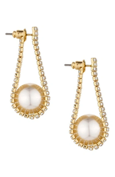 Shop Ettika Pave Crystal & Imitation Pearl Front/back Earrings In Gold