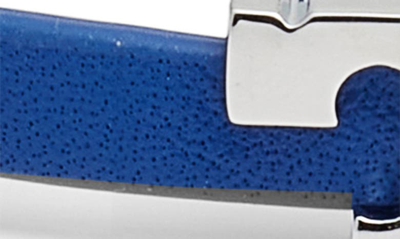 Shop Tory Burch Serif-t Croc-embossed Leather Single Wrap Bracelet In Blue/ Silver