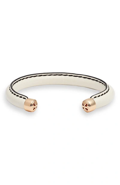 Tory Burch Miller Leather Cuff Bracelet In Tory Gold / New Ivory | ModeSens