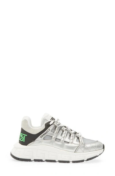 Shop Versace Kids' Trigreca Sneaker In Silver Nero Bianco