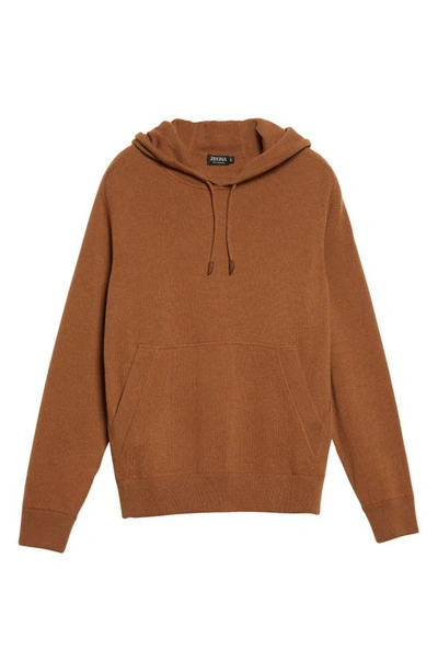 Zegna Drawstring Knitted Cashmere Hoodie In Vicuna