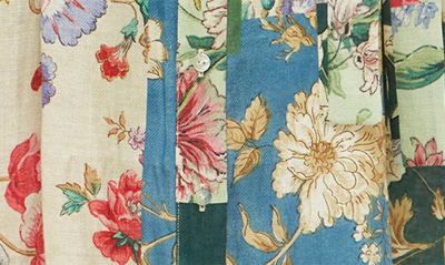 Shop Alemais Loretta Floral Patchwork Long Sleeve Linen Shirtdress In Sage Floral