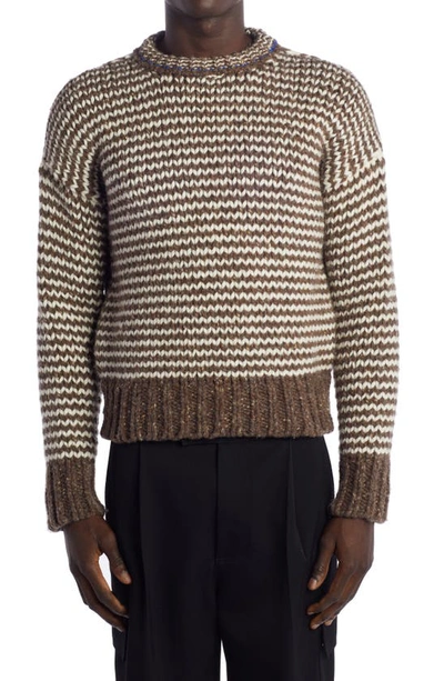 Shop Bottega Veneta Zigzag Stripe Wool Sweater In Milkweed/ White