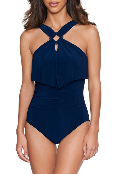 Shop Magicsuit Halter Neck One-piece Swimsuit In Navy Blue