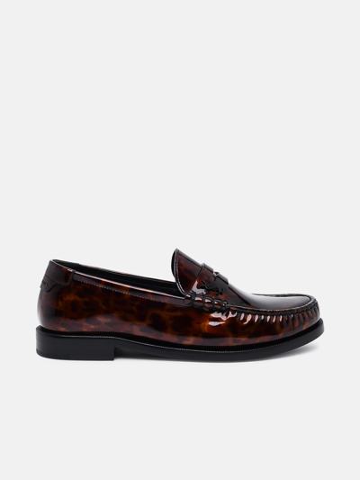Shop Saint Laurent Brown Patent Leather Le Loafer Shoes