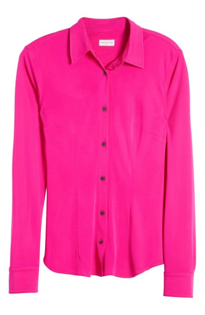 Shop Dries Van Noten Huto Fitted Knit Button-up Blouse In Fuchsia 304