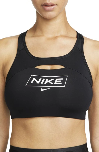Nike Women's Pro Swoosh Medium-support Non-padded Graphic Sports Bra In  Black