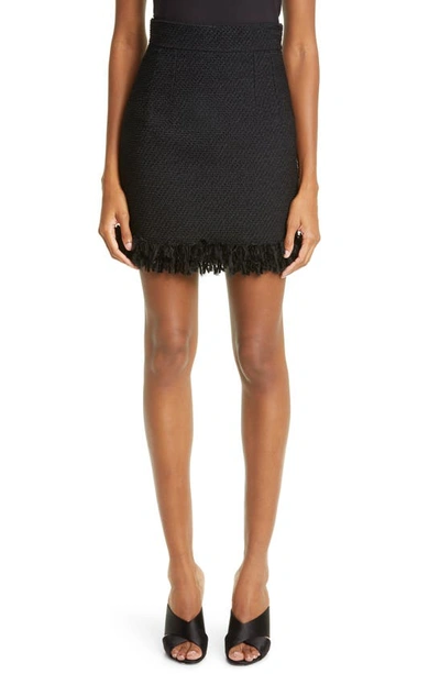 Shop Dolce & Gabbana Fringe High Waist Bouclé Miniskirt In N0000 Nero