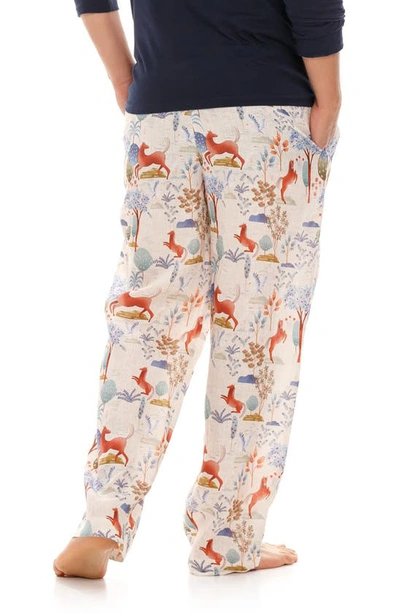 Shop The Lazy Poet Drew Equus Horse Print Linen Pajama Pants In Blue