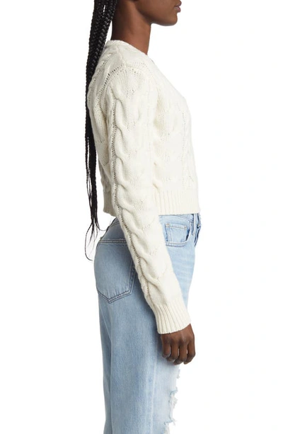 Shop Frame Cable Crop Merino Wool Sweater In Off White