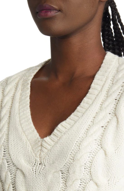 Shop Frame Cable Crop Merino Wool Sweater In Off White