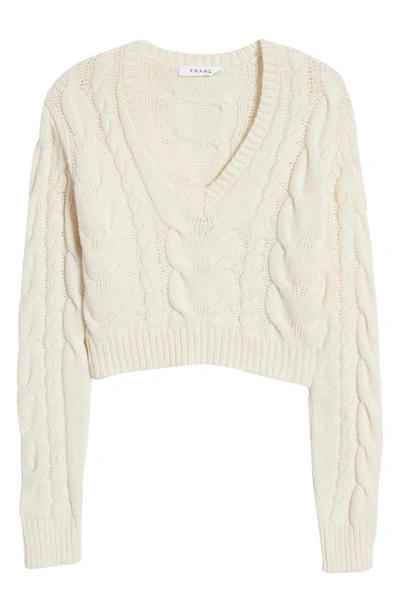 Shop Frame Cable Crop Merino Wool Sweater In Off White